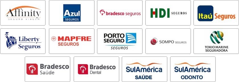Affinity, Azul, Bradesco, HDI, Itaú, Liberty, Mapfre, Porto Seguro, Sompo, SulAmerica, tokio marine, bradesco saude, sulamerica saude